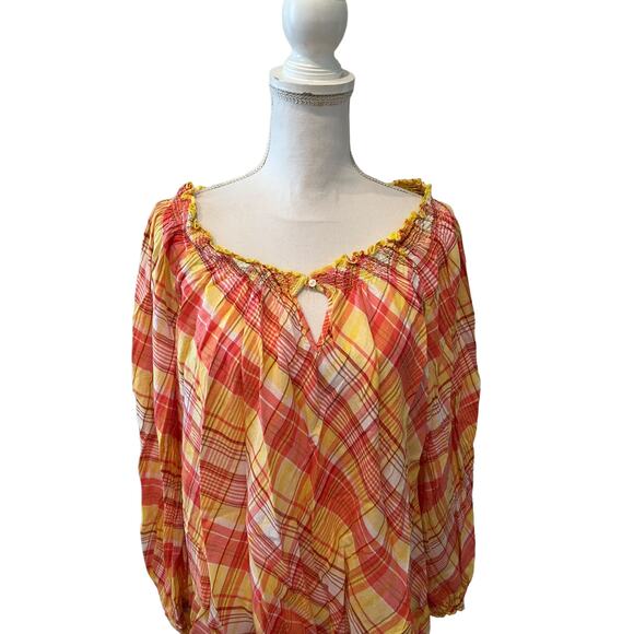 Lane Bryant Madras plaid lightweight flowing top Plus Size - Picture 2 of 6